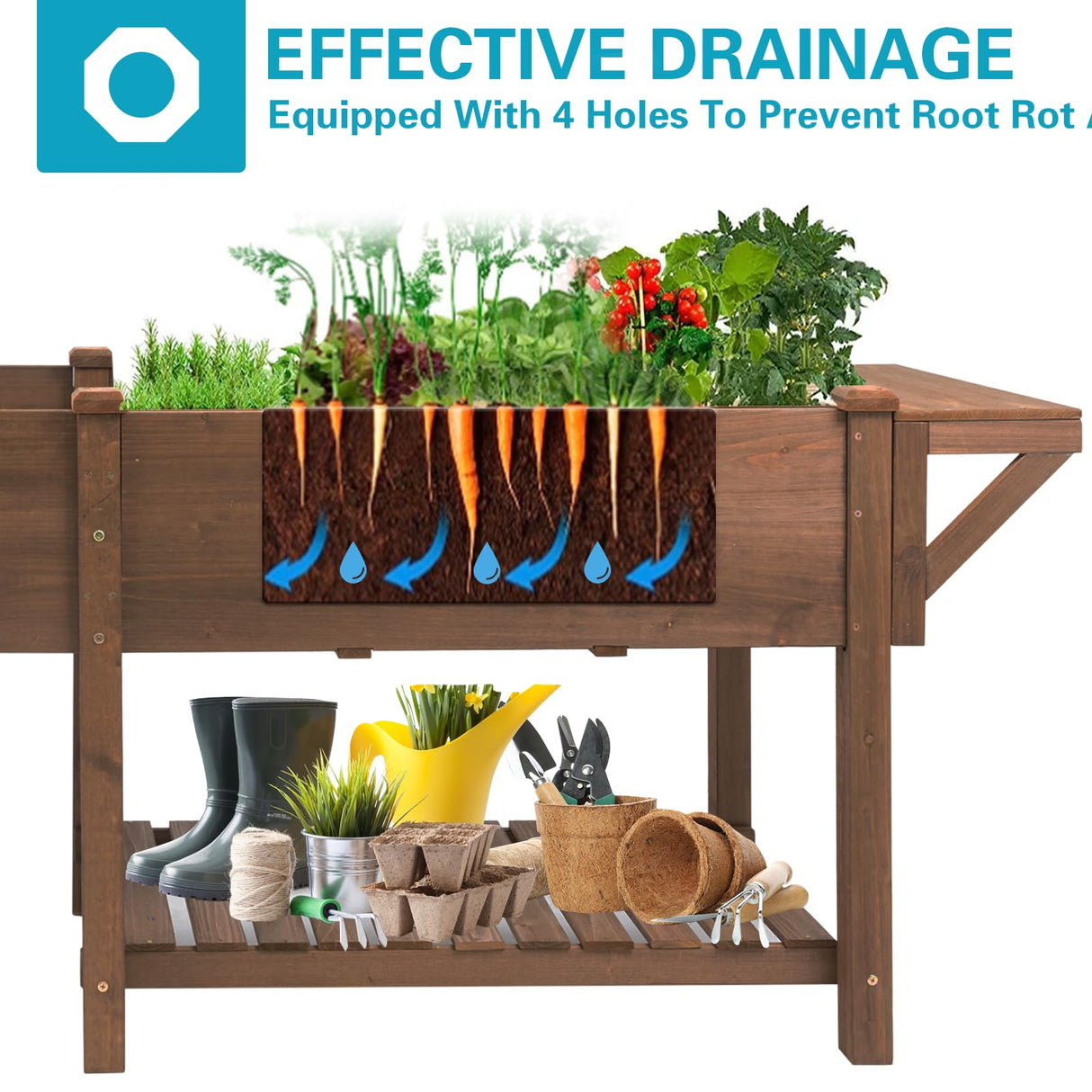 Gowoodhut Raised Garden Bed with Legs Outdoor, Elevated Garden Box with Grow Grid, Large Storage Shelf for Vegetable, Flower, Herb, Easy to Assemble,73x23x32 in Gowoodhut