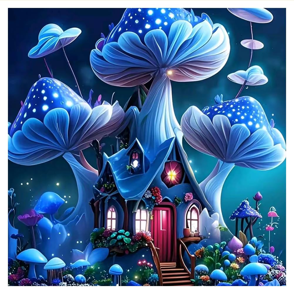 hill froeistung Mushroom Diamond Art Painting Kits for Adults, Fantasy Castle Diamond Art Kits Diamond Art for Adults Beginners, DIY Full Drill Round Gem Art Craft Home Wall Decor Gift 12x12 inch hill froeistung