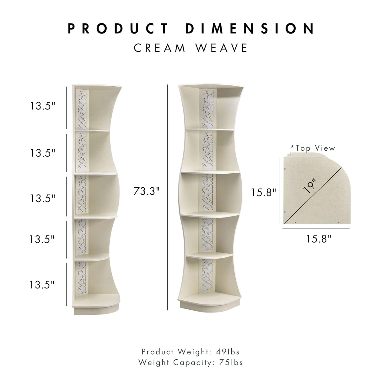 HOMES: Inside + Out Connelly Modern 5 Shelf LED Bookcase, Unique Thin Wood Bookshelf with Storage and Remote, Office Shelving ,Tall Book Shelf for Bedroom, Living Room and Small Spaces, Cream Weave Furniture of America
