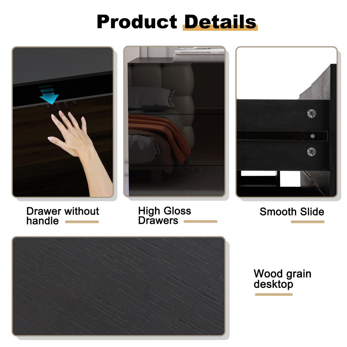 Anbuy LED 9 Drawer Dresser, Black Modern Dresser with High Gloss Drawers Dual Chest of Drawers with Lights for Bedroom (Black) Anbuy