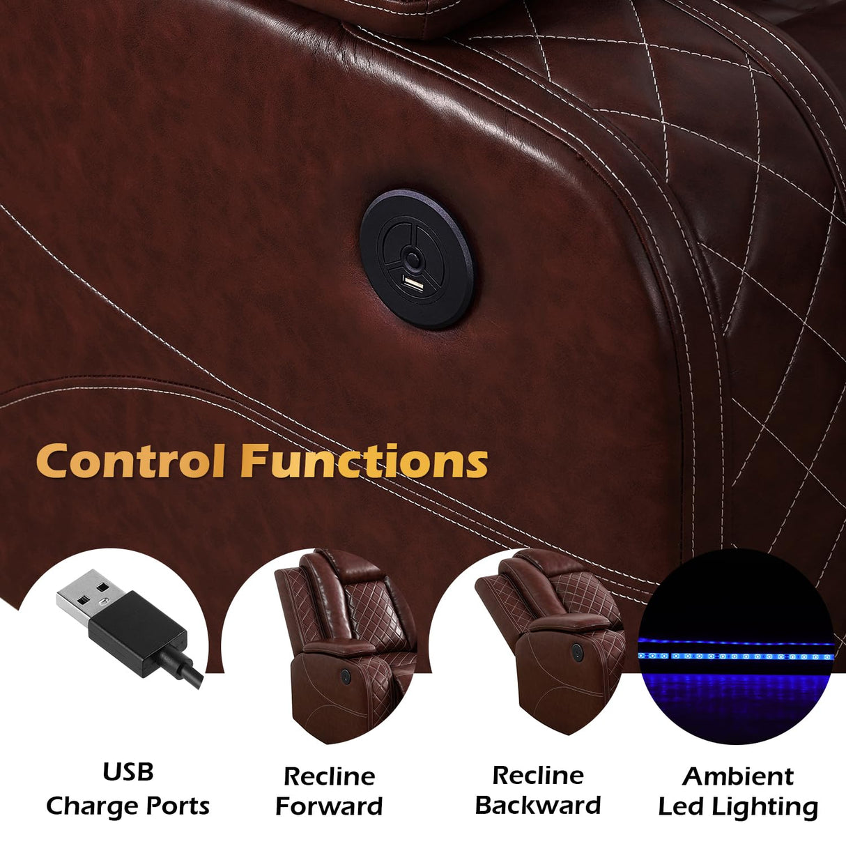 SIENWIEY Leather Power Recliner Sectional Sofa Set with LED Light,L Shaped Leather Couch Set with 5 Recliner Seats,Modular Couch with USB Ports for Living Room Furniture(Red, Sectional+Sofa+Chair) SIENWIEY