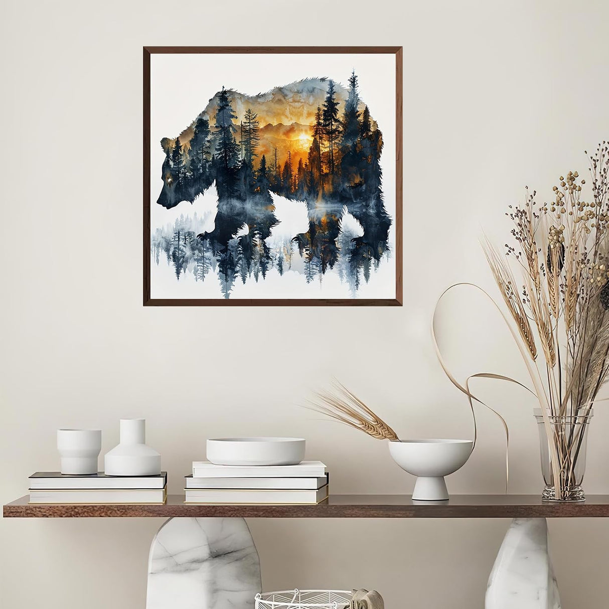 DIYCYCY Easy Paint by Numbers Kit for Adults Beginner,Forest Bear Paint by Number Canvas for Adults,Sunset Landscape DIY Acrylic Oil Number Painting for Adult Home Wall Decor 16x16in (Without Frame) DIYCYCY