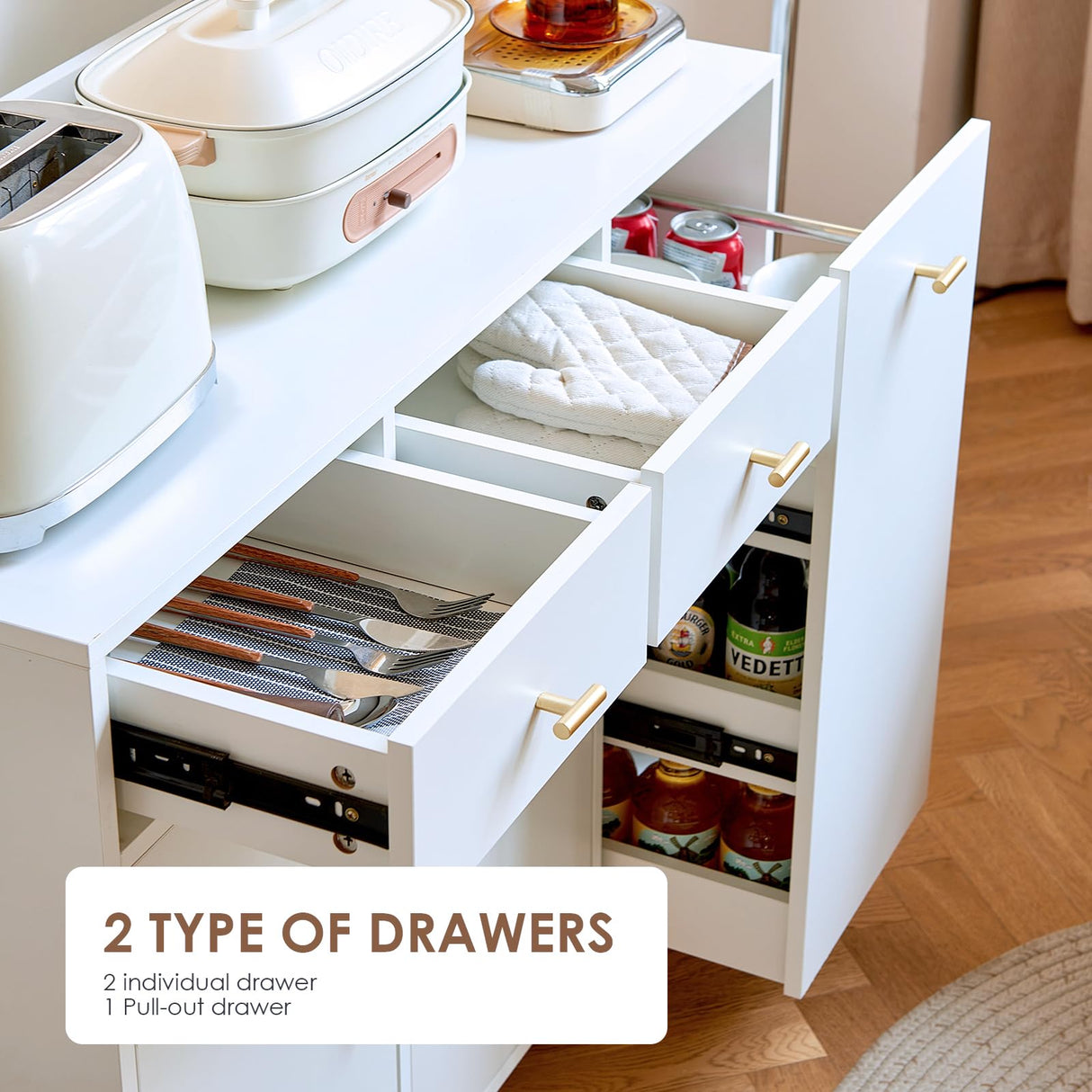 JanflyHome Kitchen Pantry Storage Cabinet with Power Outlet & Light, 73'' Freestanding Hutch Cabinet with Glass Door & Microwave Stand, Tall Cabinet for Dining Room, Adjustable Shelves, White… JanflyHome