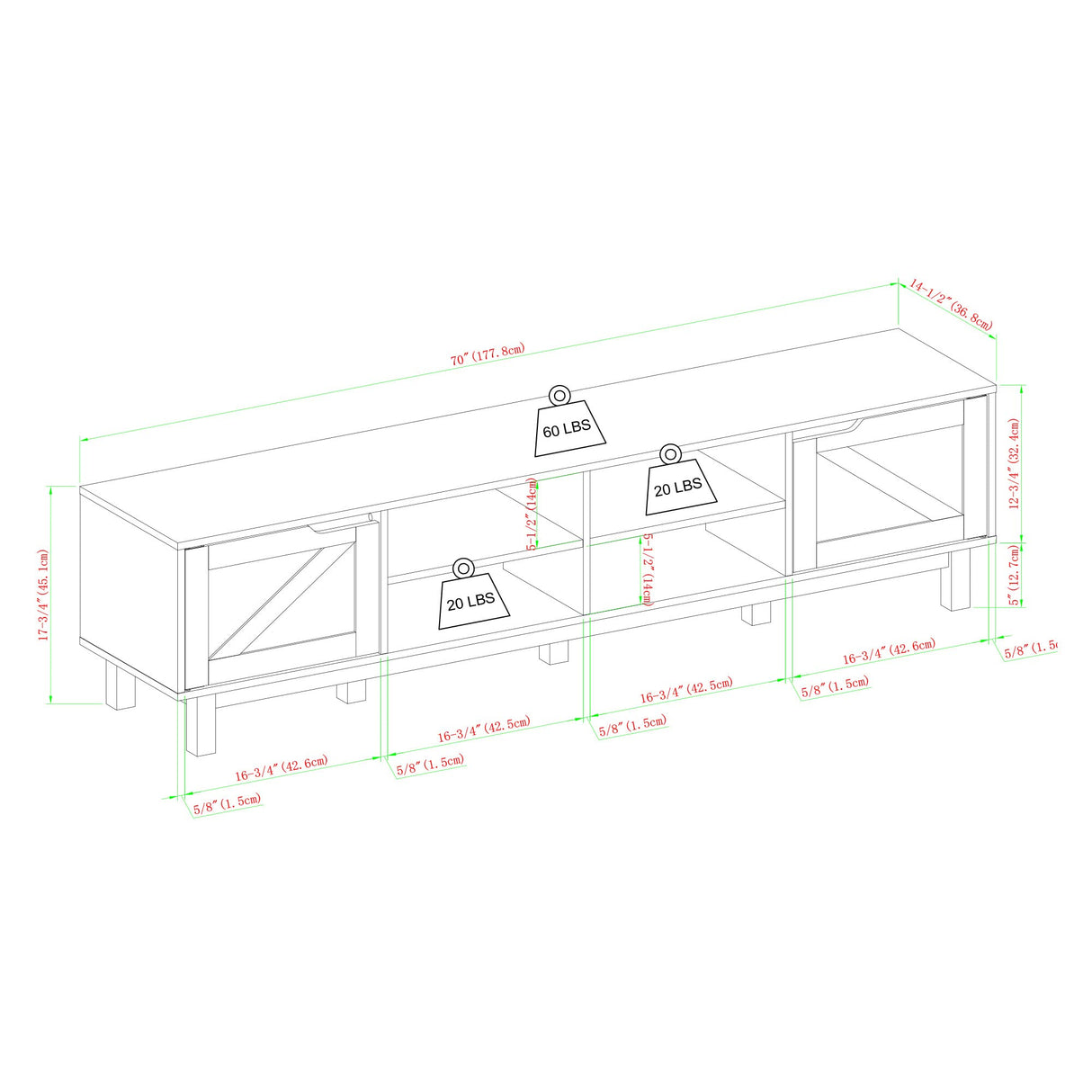 Walker Edison Tinsley Rustic Barn-Door Low Stand for TVs up to 80 Inches, 70 Inch, Grey Wash Walker Edison