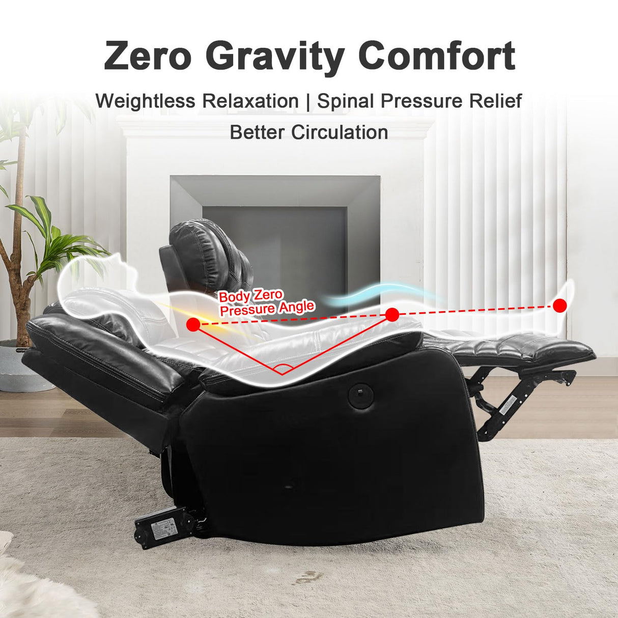 Power Recliner Sofa Set 5-Seater with Zero Gravity,Bass Speaker,Wireless Charger,USB/Type-C Ports,LED Lights,Cup Holders,Faux Leather Electric Reclining Loveseat Couch Recliner Sets,2 Piece,Black Comfort Stretch