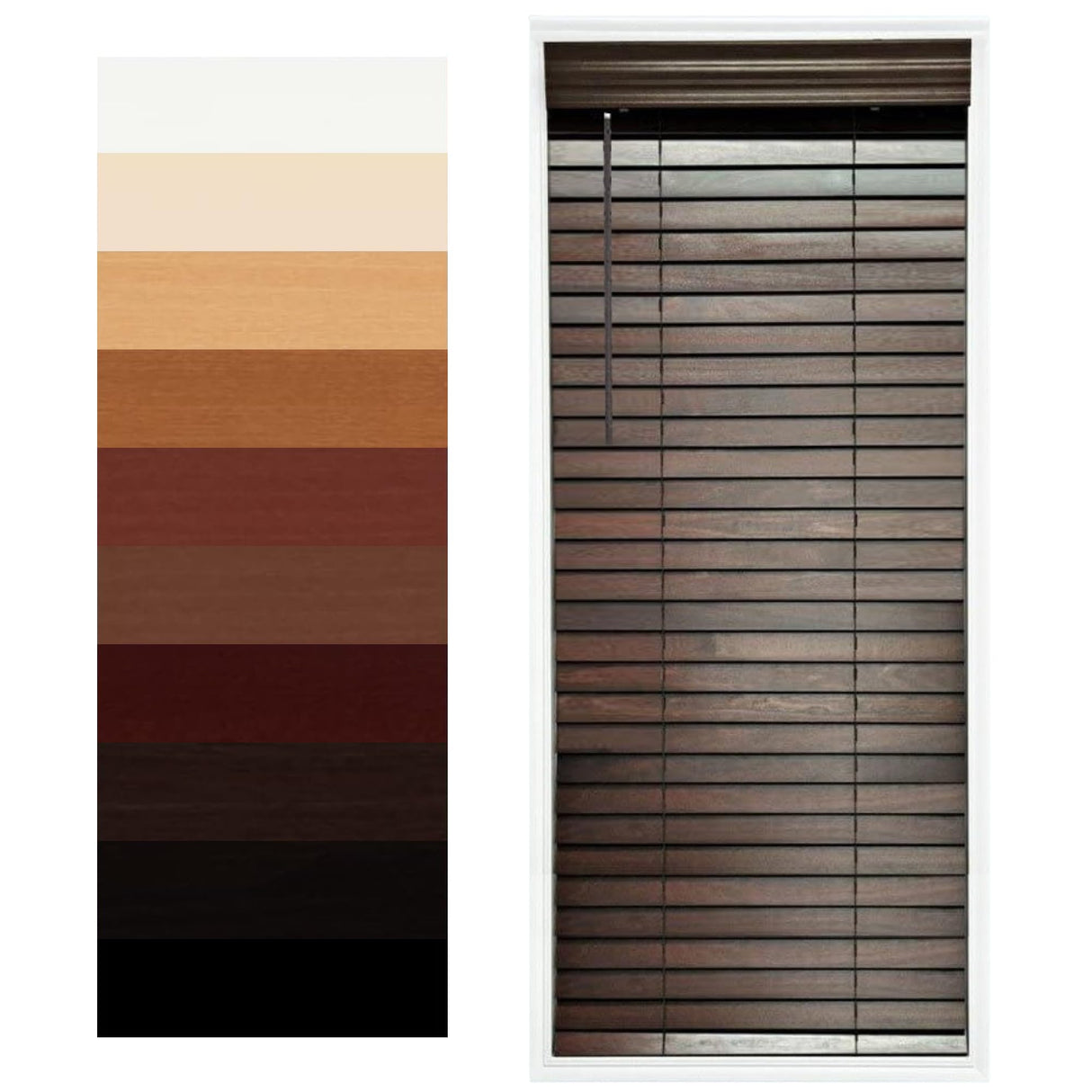 TailorView Customizable Wood Horizontal Cordless Window Blinds - 2 Inch Slats - Walnut (Medium-Dark Brown,) Outside or Inside Mount. TailorView