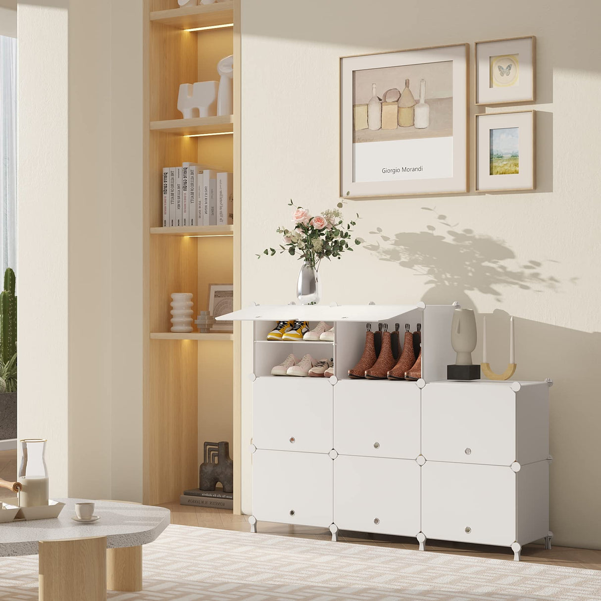 AWTATOS Shoe Rack, 8 Tier Shoe Storage Cabinet with Door, 32 Pair Shoe Organizer Shelves for Closet Hallway Bedroom Entryway, White AWTATOS