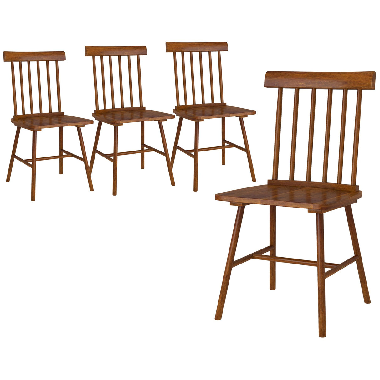 HOMCOM Windsor Dining Chairs Set of 4, Farmhouse Wooden Kitchen Chairs with Rubber Wood Frame and Spindle Backrest for Dining Room, Living Room, Light Brown HOMCOM