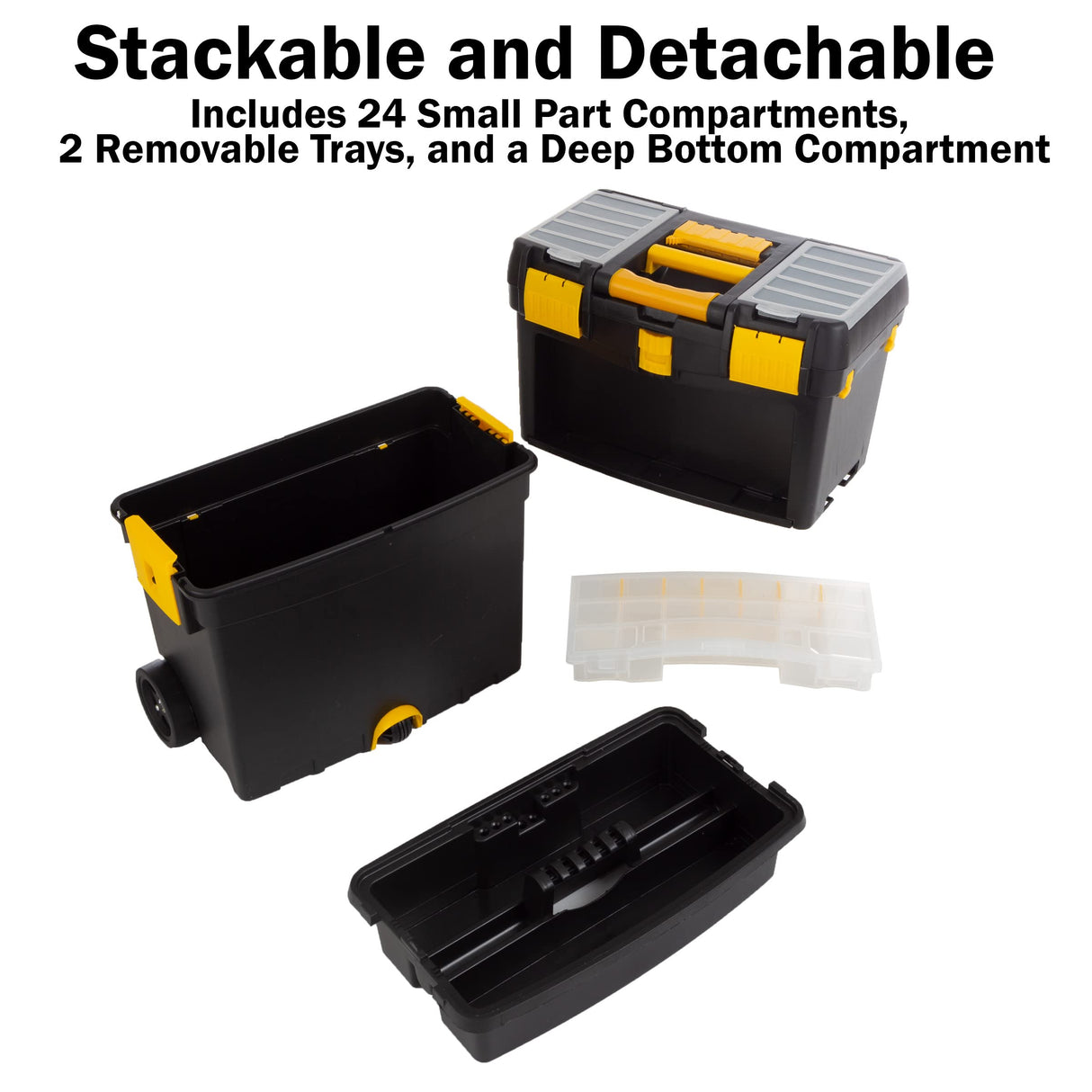Rolling Tool Box with Wheels, Foldable Comfort Handle, and Removable Top – Toolbox Organizers and Storage by Stalwart Stalwart