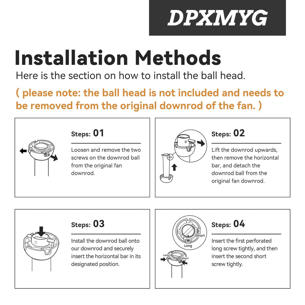 DPXMYG 48 inch Ceiling Fan Downrod with Extension Cord, 4 FT Black Downrod for Ceiling Fan, 1 inch Outside Diameter, Ceiling Fan Boom Suitable for a Wide Range of Fans (Black, Not Threaded) DPXMYG