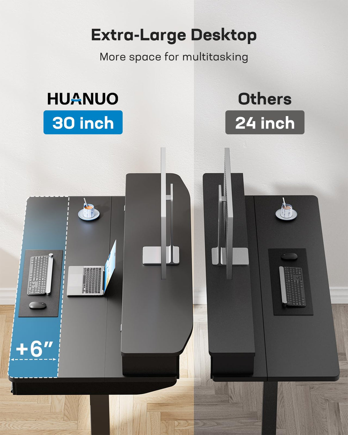 HUANUO 48 x 30 inch Electric Standing Desk with 4 Drawers, Adjustable Height Sit Stand Home Office Desk with Two Tiers, Ergonomic Adjustable Stand up Desk with Monitor Stand, Black HUANUO