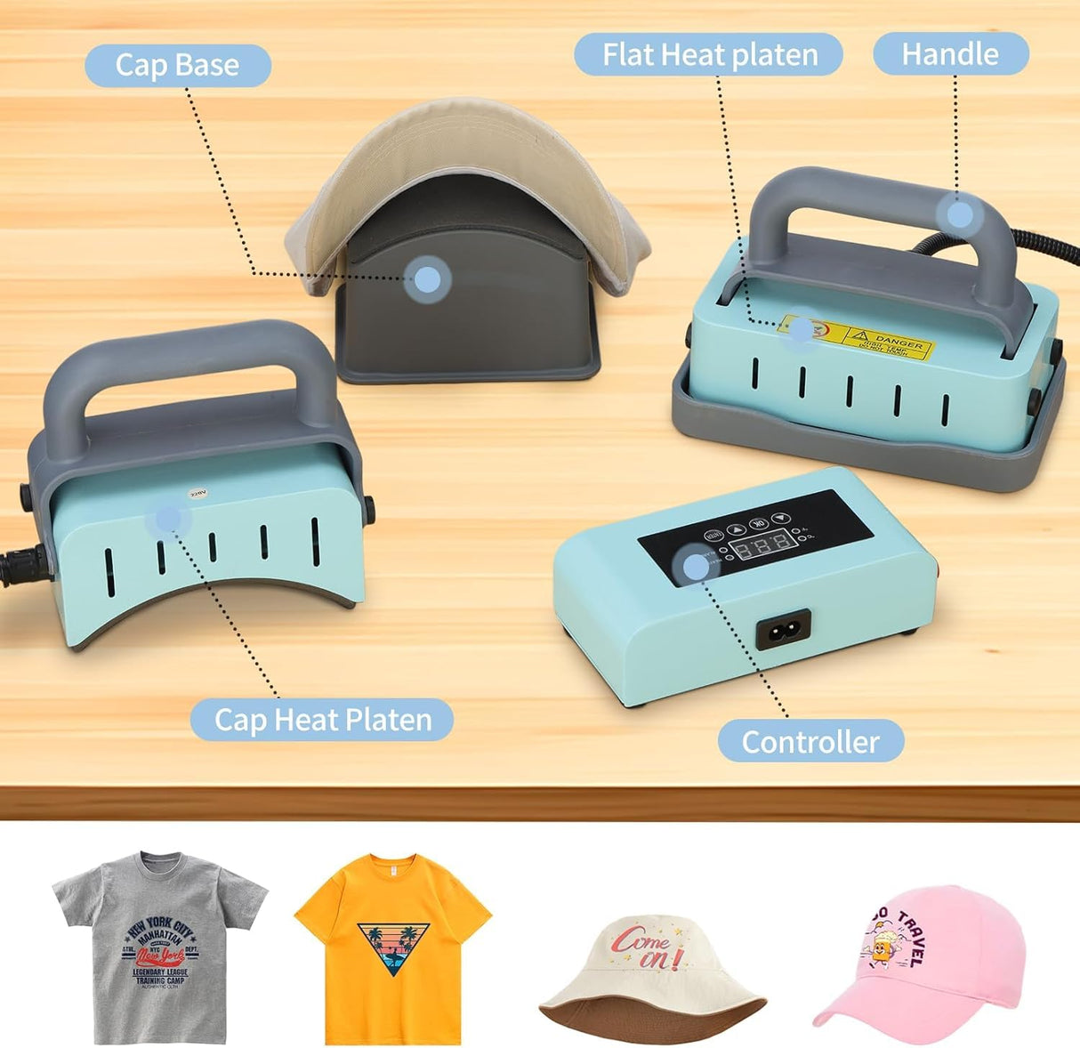 XDOVET Heat Press Machine, Mini Heat Press Machine for T-Shirts & Caps, Flat and Curved Heating Plate, Safty Base, Hat Press Machine for Patches, Sublimation XDOVET