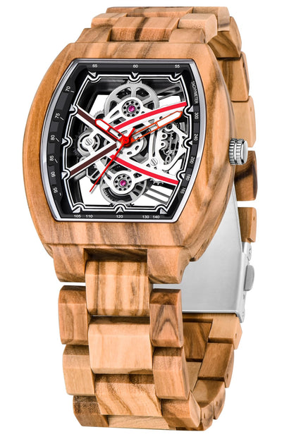 Dentily Elegant Mens 40mm Hollow Wooden Case Watch Quartz Analog Wood Watch for Dad,Husband and Boyfriend