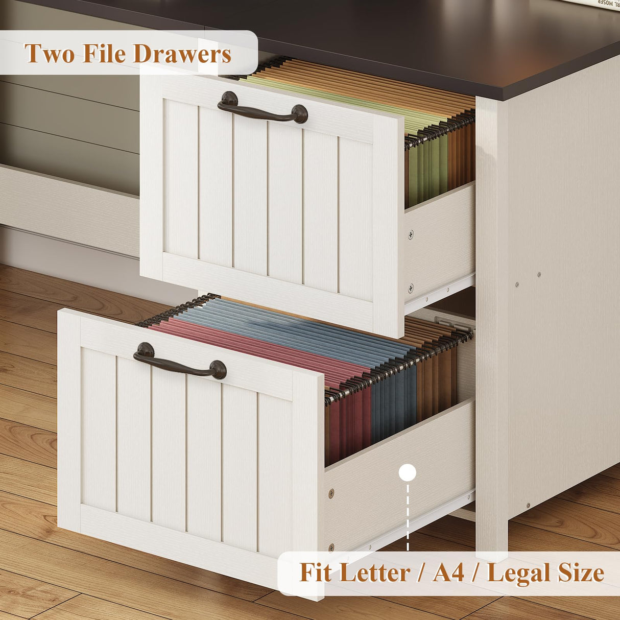 SEDETA Farmhouse 63" Executive Desk, Home Office Desk with File Drawer and Monitor Stand, Computer Desk with Drawers and Storage Cabinet, Wood Desk for Work Study Writing, White SEDETA