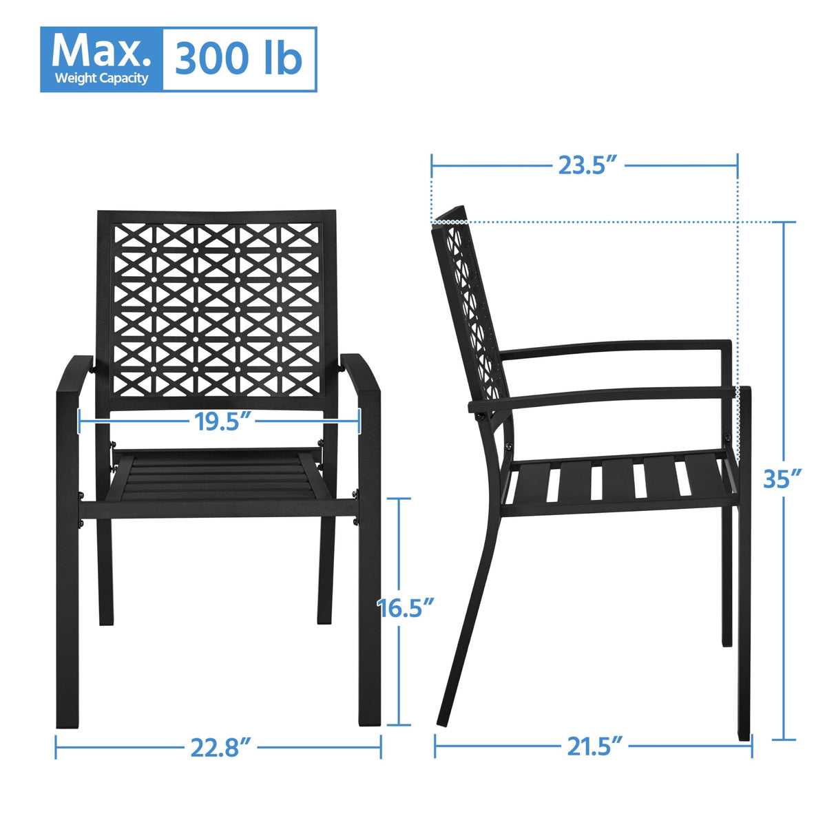Yaheetech Outdoor Patio Dining Chairs Set of 4 with Armrests and Metal Frame, Stackable Heavy-Duty Metal Black Outdoor Chairs for Garden, Lawn and Yard Yaheetech