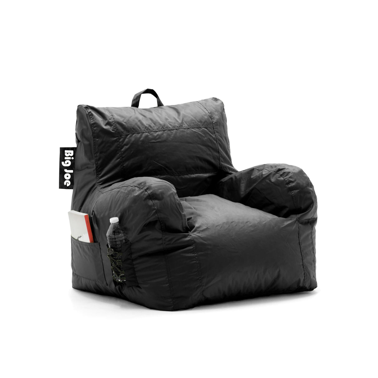 Big Joe Dorm Bean Bag Chair with Drink Holder and Pocket, Black Smartmax, Durable Polyester Nylon Blend, 3 feet Big Joe
