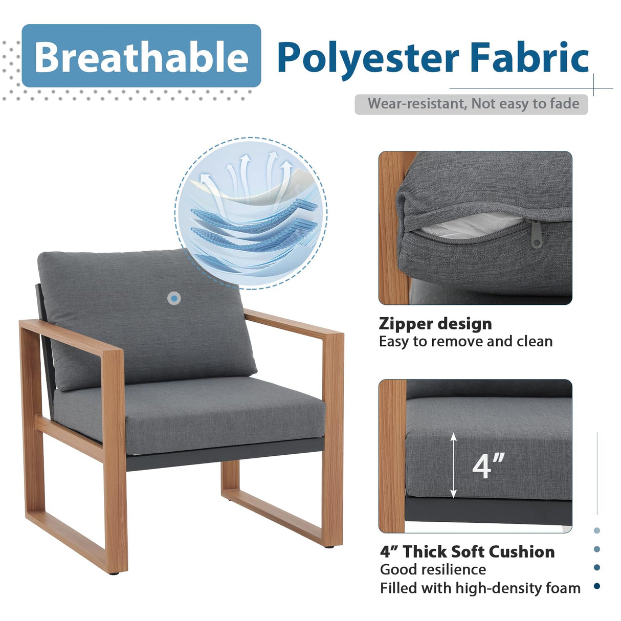 JOIVI Aluminum Patio Furniture Set, 4 Piece Outdoor Conversation Set Patio Conversation Sectional Chat Couch Sofa U-Shaped Modern Seating Set with Upgrade Cushion and Tempered Glass Coffee Table, Gray JOIVI