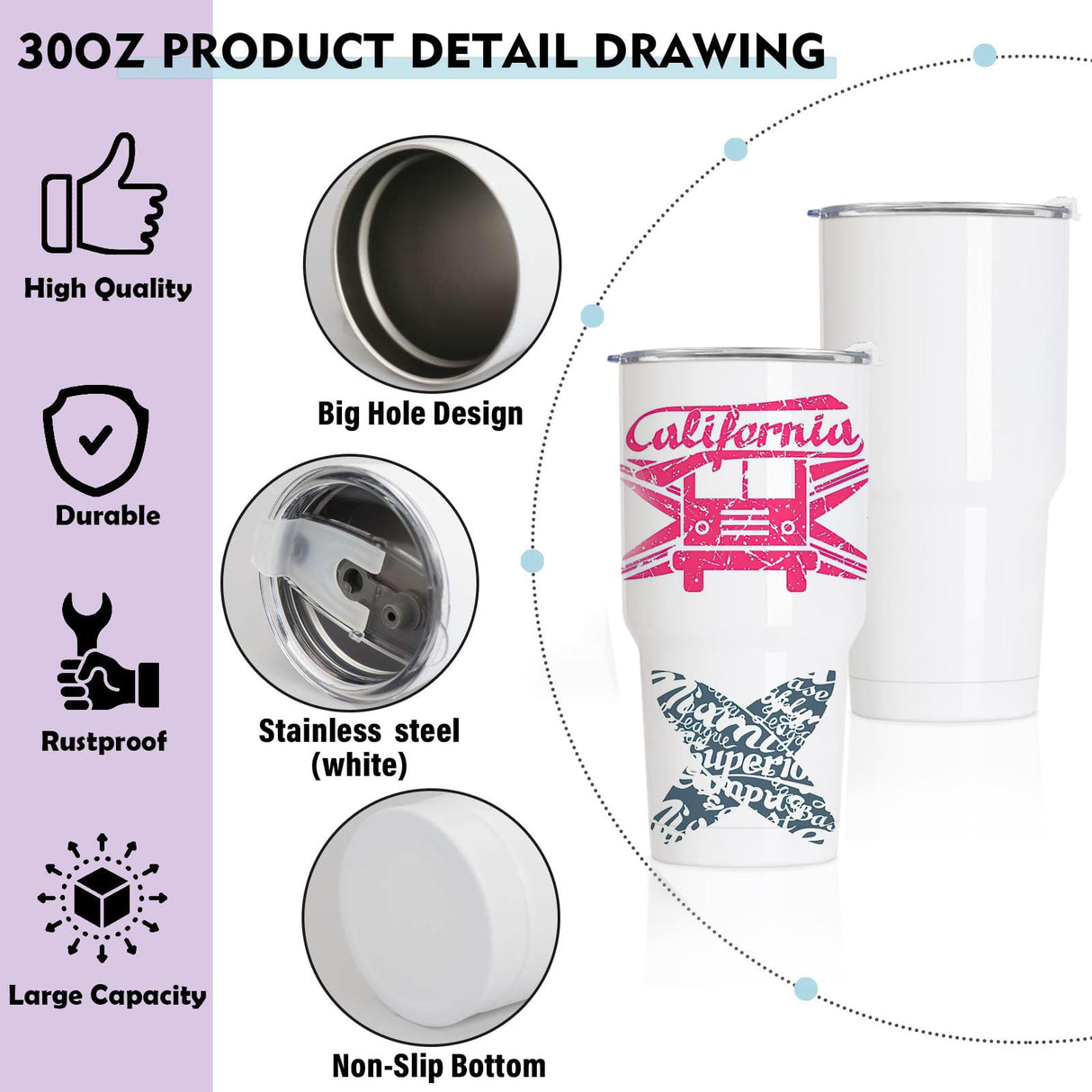 XccMe 30oz Sublimation Tumblers Bulk,4PACK Stainless Steel Coffee Mugs,Double Wall Vacuum Insulated with Shrink Wrap Films and Splash Proof Lids,Travel Cups for DIY Gift,Coffee,Beverage White XccMe