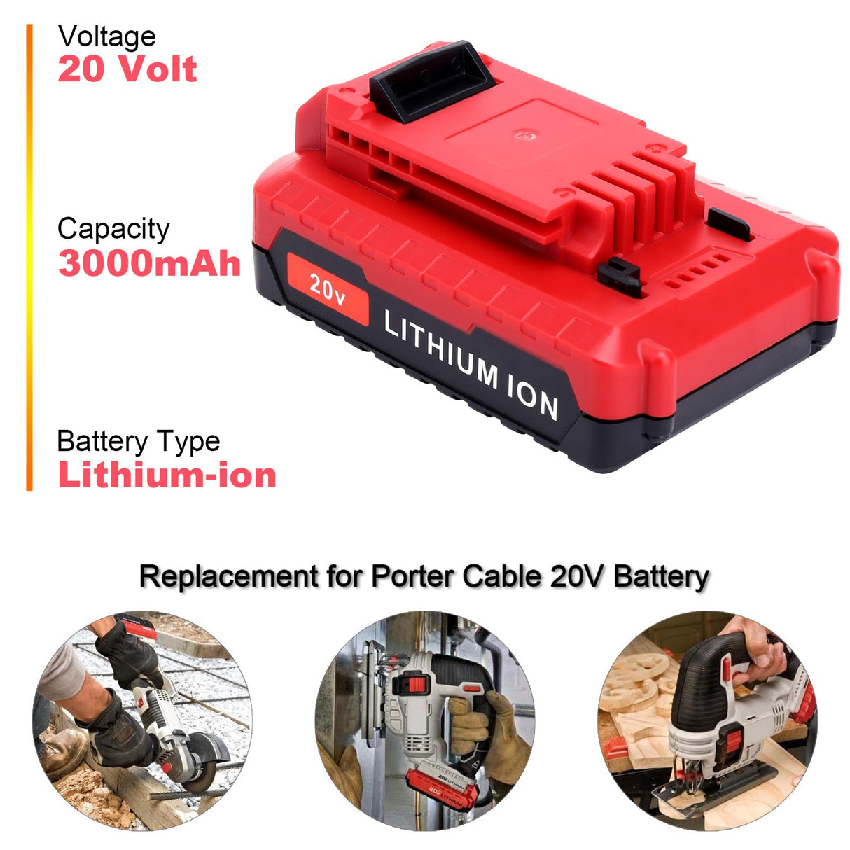 ELEFLY 2 Pack PCC680L 20V Max 3.0Ah Battery Compatible with Porter Cable 20V Lithium Battery PCC681L PCC682L PCC685L PCC670B PCC710B PCC791LA 20V Cordless Power Tools Battery ELEFLY