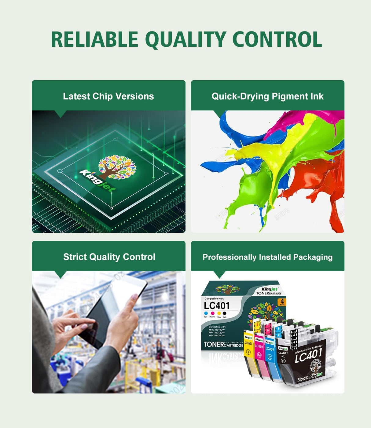 Kingjet LC401 Ink Cartridges Replacement for Brother LC401 Ink Cartridges Compatible with LC401 Ink Cartridges for Brother Printer MFC-J1010DW MFC-J1170DW MFC-J1012DW, 4PK(Black/Cyan/Magenta/Yellow Kingjet