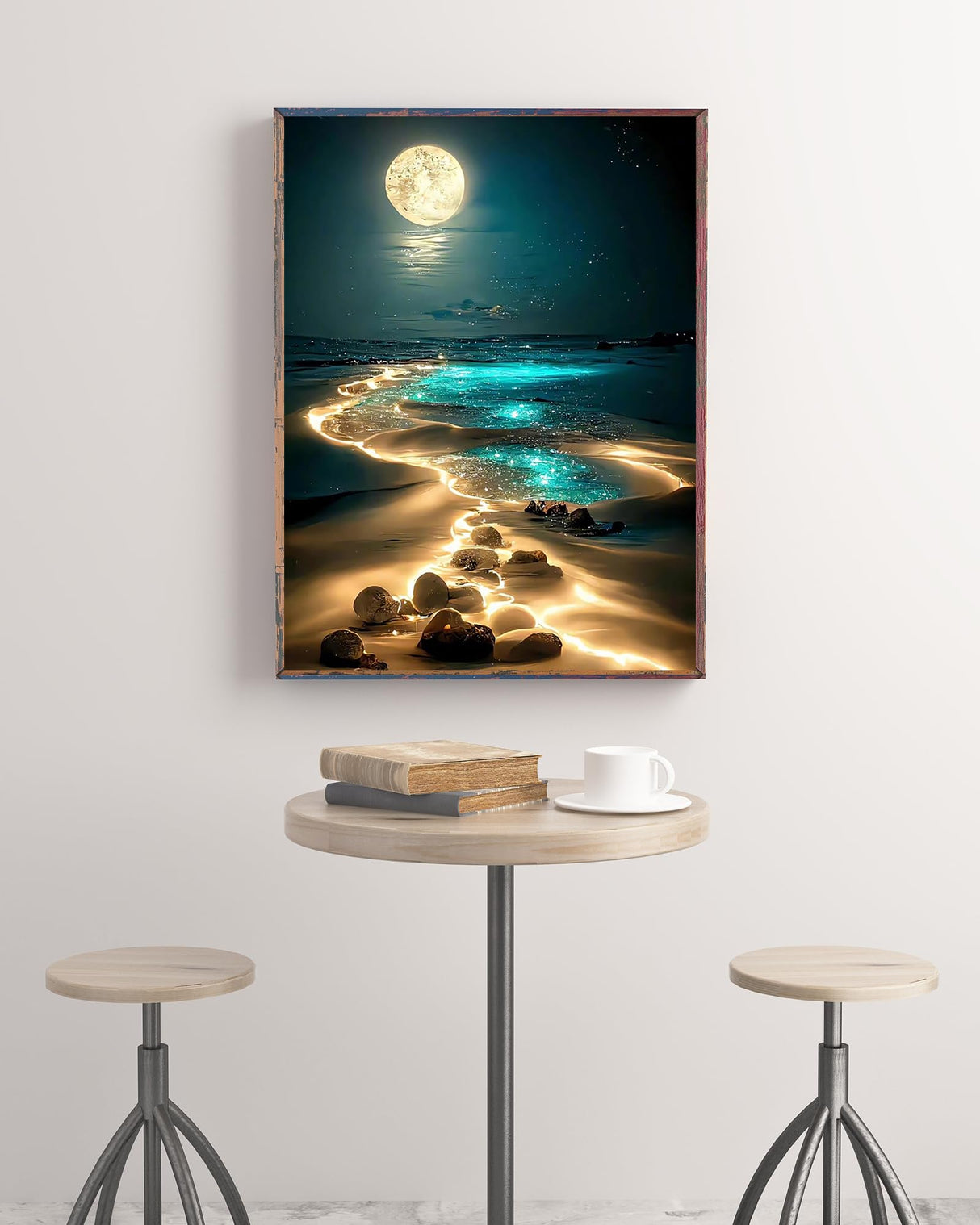 KINPLUB Moonlight Beach Diamond Painting Kits for Adults, 5D Seaside Moon Diamond Art Kits for Beginners, DIY Full Drill Paint with Diamond, Home Wall Decor 12 x 16 Inch KINPLUB