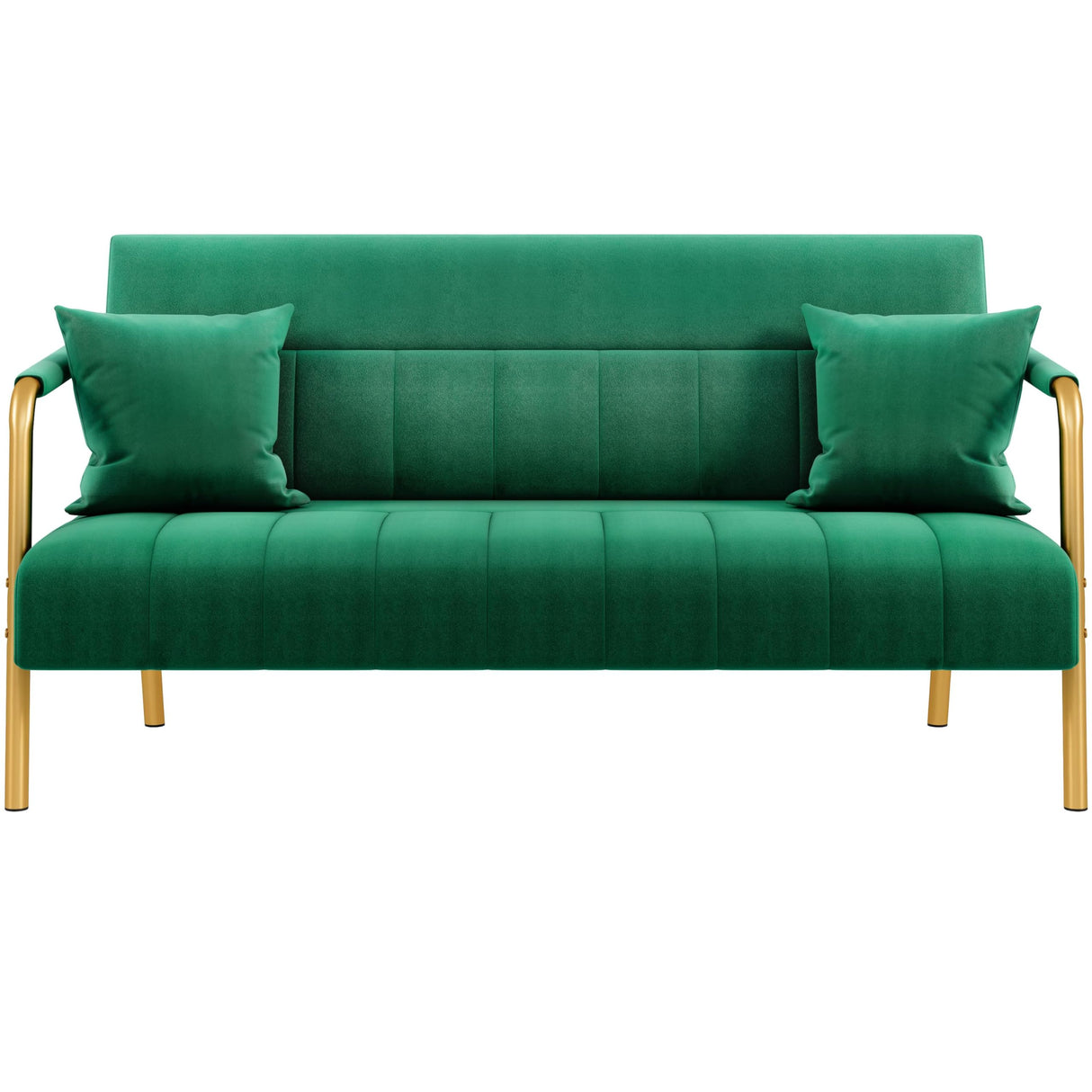 Yaheetech 56.5" W Modern Loveseat 2 Seater Sofa Luxurious Velvet Fabric Couch with Gold-Tone Metal Arms and Legs for Living Room, Home Office, Studio Green Yaheetech