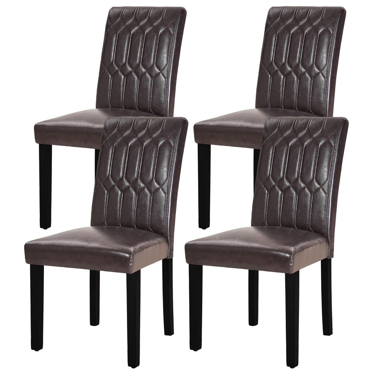 VECELO Upholstered Dining Chairs Set of 4, Modern PU Leather Accent Parsons, Solid Wood Legs w/Rubber Footpads, for Living Room Kitchen, Coffee VECELO