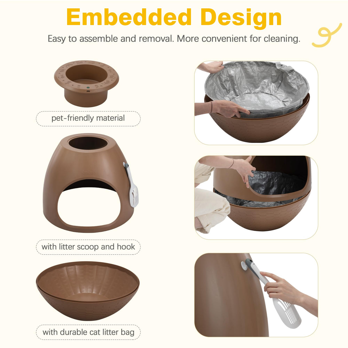 Eggloa6 Cat Litter Box Plant Enclosure β Secret Hidden Litter Box with Odor Removal Technology, Artificial Plants, and Scoop, Perfect for Housebreaking Cats and Small Pets (Brown) COZIWOW