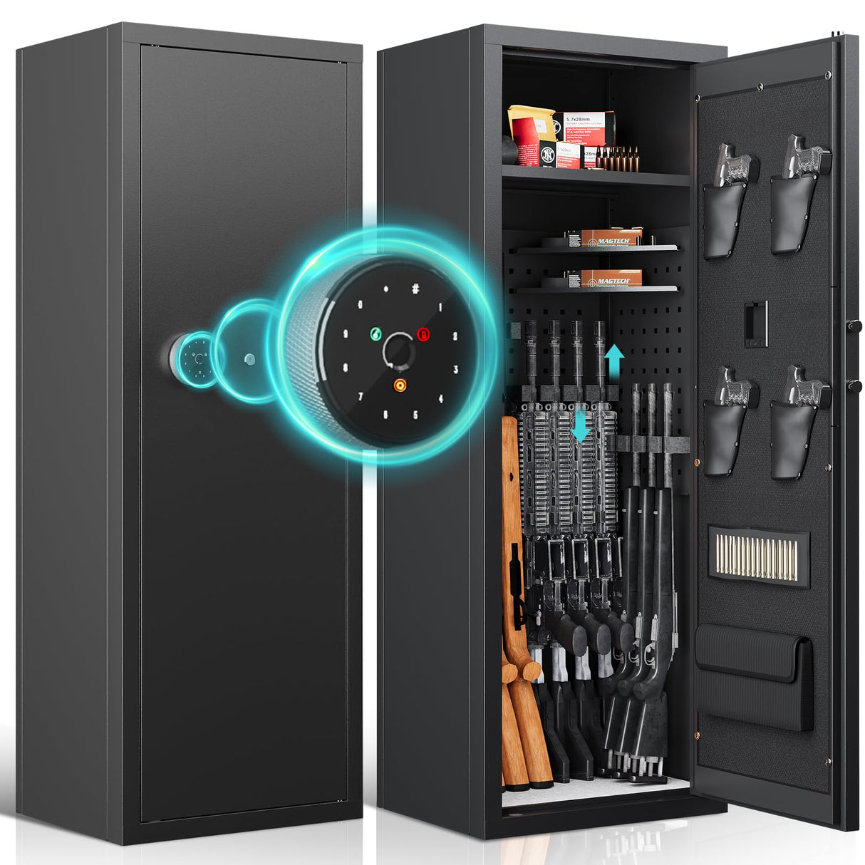 12 Gun Safe, Biometric Gun Safe, Gun Safe for Rifles and Pistols, Clearance Gun Safe, Rifle Safe, Gun Cabinet, Quick Access Gun safe, Large Gun Safe, Gun Safe with Removable Shelf and Gun Rack (A) Xyvaly