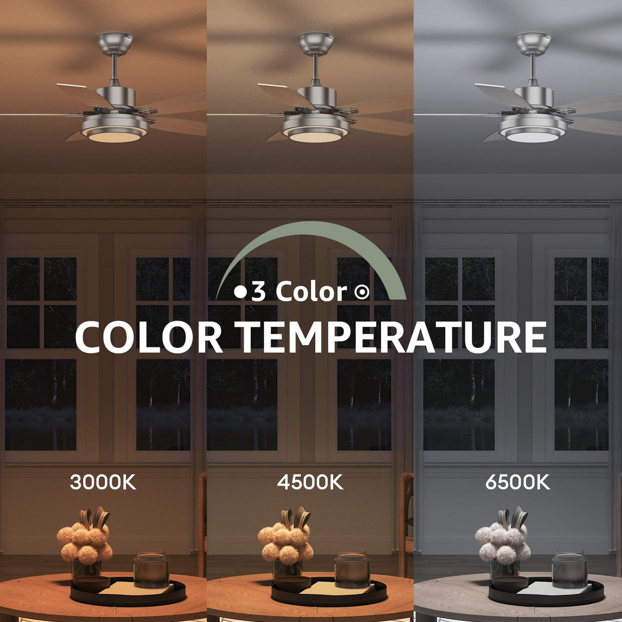 Fanbliss 42 Inch Nickel Ceiling Fans with Lights and Remote Control for Bedroom, Modern Ceiling Fan with Quiet Reversible DC Motor, 3CCT, Dimmable, LED for Living Room, Patio, Indoor and Outdoor Fanbliss