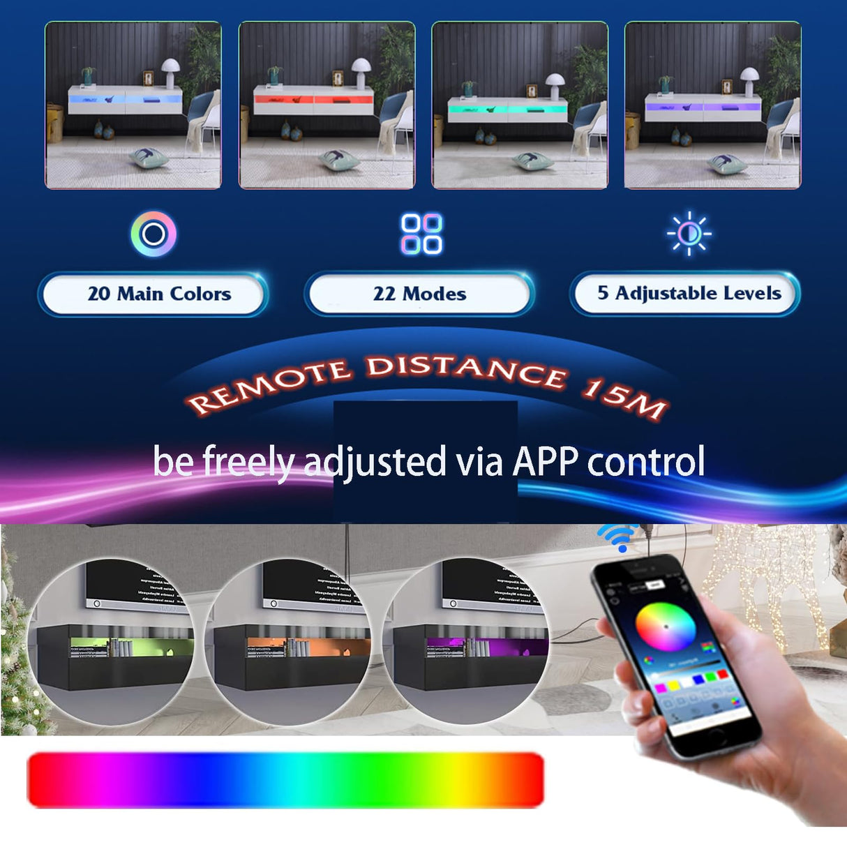 wuleen Floating LED TV Stand, 71'' Wall Mounted Entertainment Center with Storage and LED Light Socket Board, Modern High Gloss TV Stand Fits Up to 80 Inch TV, led Floating Shelf wuleen