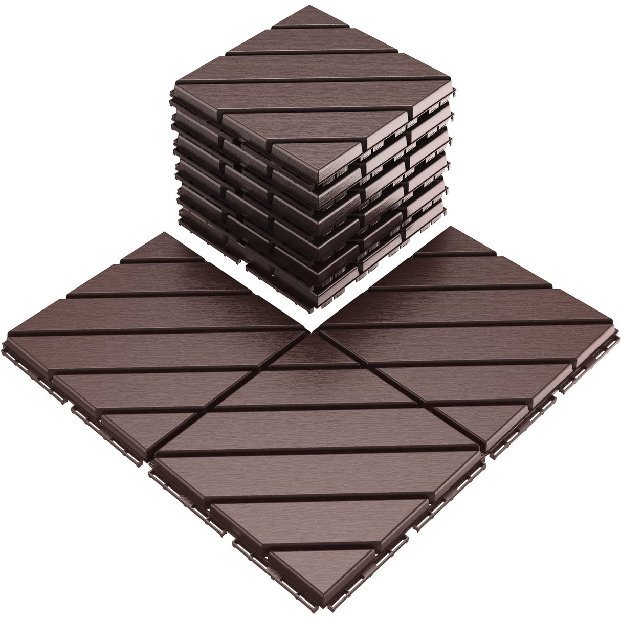 VANCASTLE Interlocking Floor Tiles, 12" x 12" Outdoor Flooring,All-Weather Waterproof Deck Tiles for Patio/Poolside/Garage/Gym, 1 Sq Ft Coverage per Tile, Easy to Install, Dark Brown/9 Pack VANCASTLE
