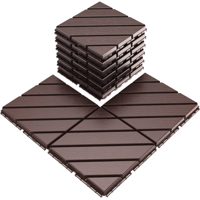 VANCASTLE Interlocking Floor Tiles, 12" x 12" Outdoor Flooring,All-Weather Waterproof Deck Tiles for Patio/Poolside/Garage/Gym, 1 Sq Ft Coverage per Tile, Easy to Install, Dark Brown/9 Pack
