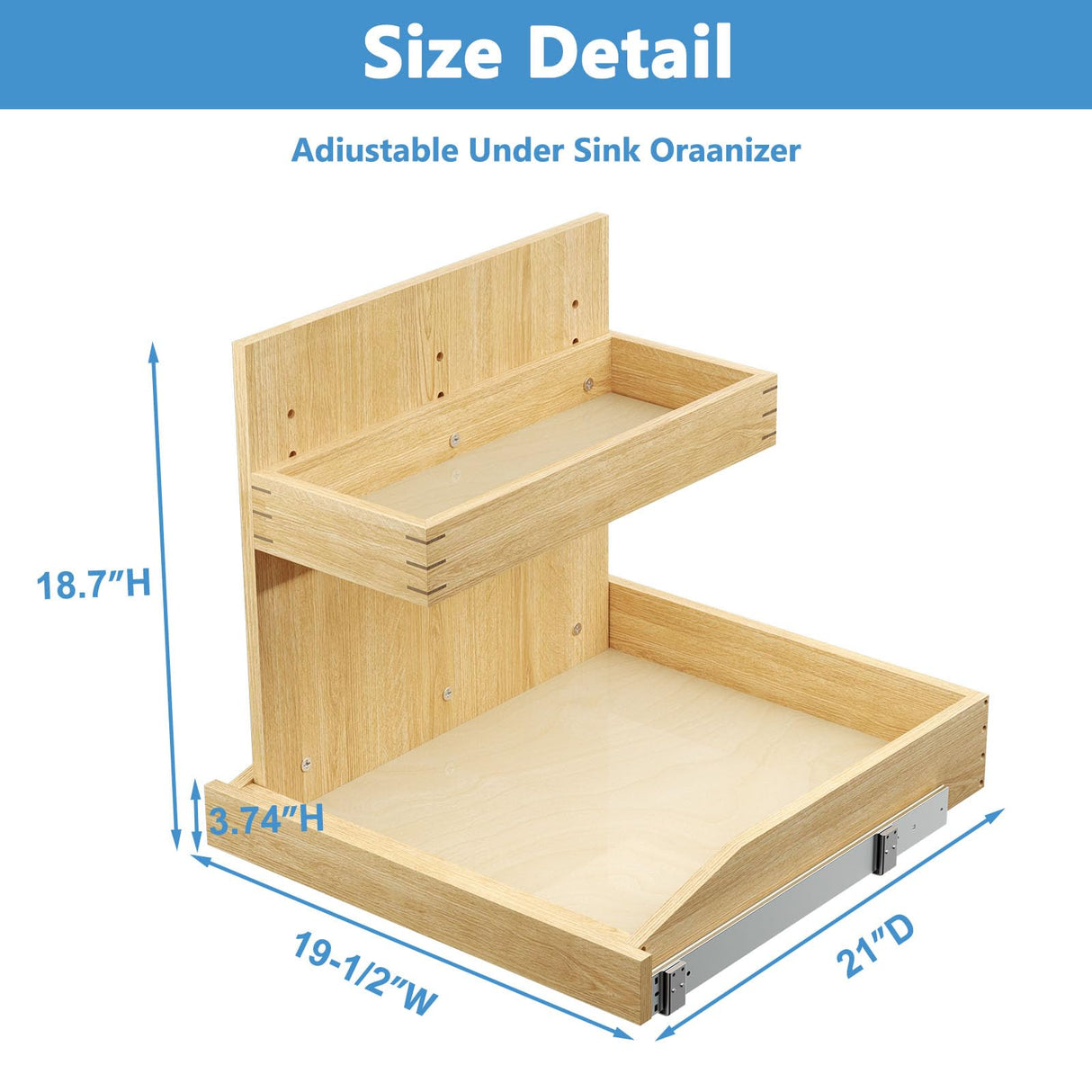 ROOMTEC Under Sink Organizers and Storage 19½” W x 21” D, 2 Tier Pull Out Cabinet Organizer with U Bracket, Adjustable Pull Out Cabinet organizer for Bathroom Kitchen(Left) ROOMTEC
