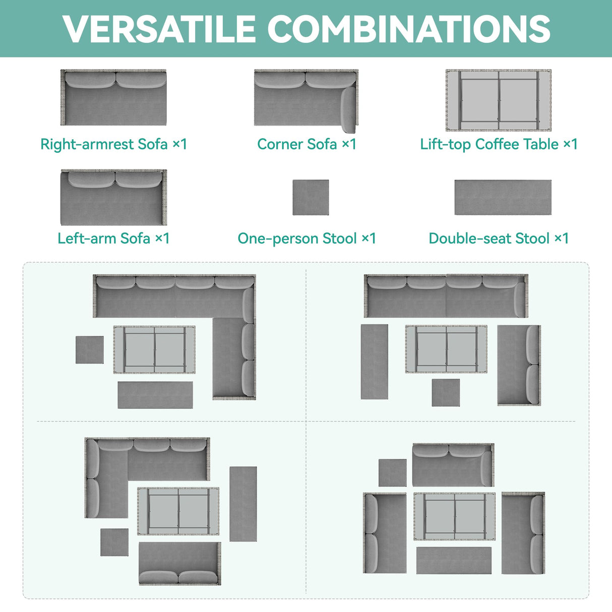 YITAHOME 6-Piece Patio Furniture Set, All-Weather Wicker Outdoor Sectional Sofa with Lift-Top Table & Ottoman, Patio Conversation Set for Deck, Backyard, Porch - Gray Gradient YITAHOME