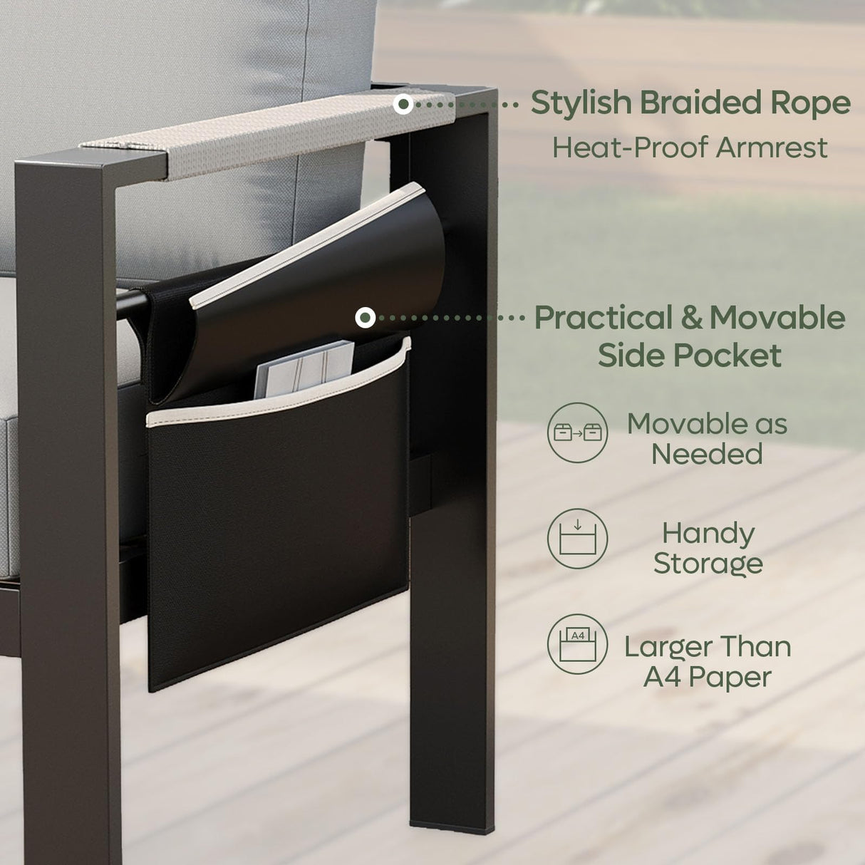 Bestier 4 Piece Aluminum Patio Furniture Set with Outdoor 3-Seater Sofa, Modern LED Patio Conversation Set with 5" Grey Cushions and Marble Texture Coffee Table for Balcony, and Backyard Bestier