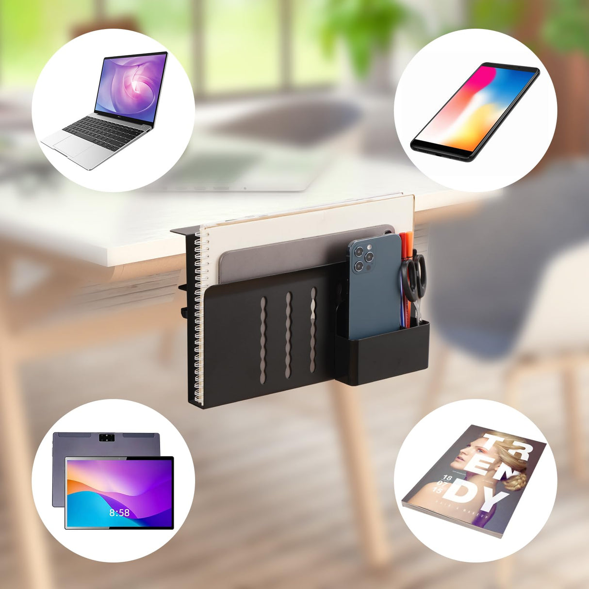 CIBOTIES Desk Side Storage Holder Desk Organizer for Laptop Clamp-On Desk Shelf, Drilling Standing Desk Drawer, for Office Supplies & Studio Essentials (Black) CIBOTIES