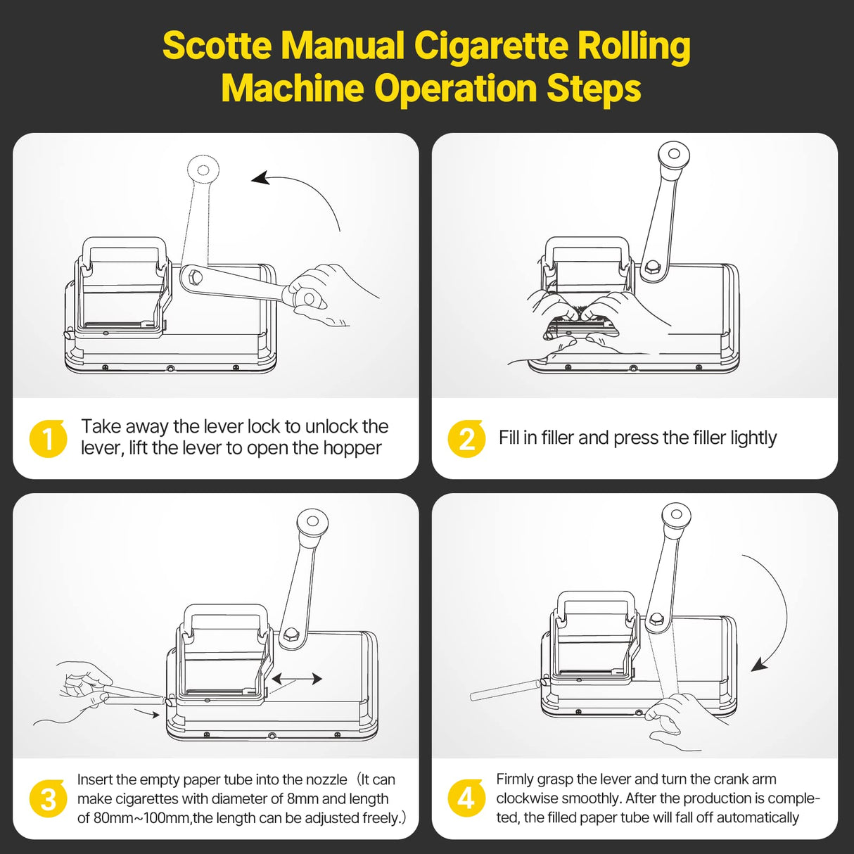 Scotte Cigarette Rolling Machine Manual Cigarettes/Tobacco Injecter 8mm Diameter Tube Making 80-100mm Lengths of Cigarrettes (Black) Scotte