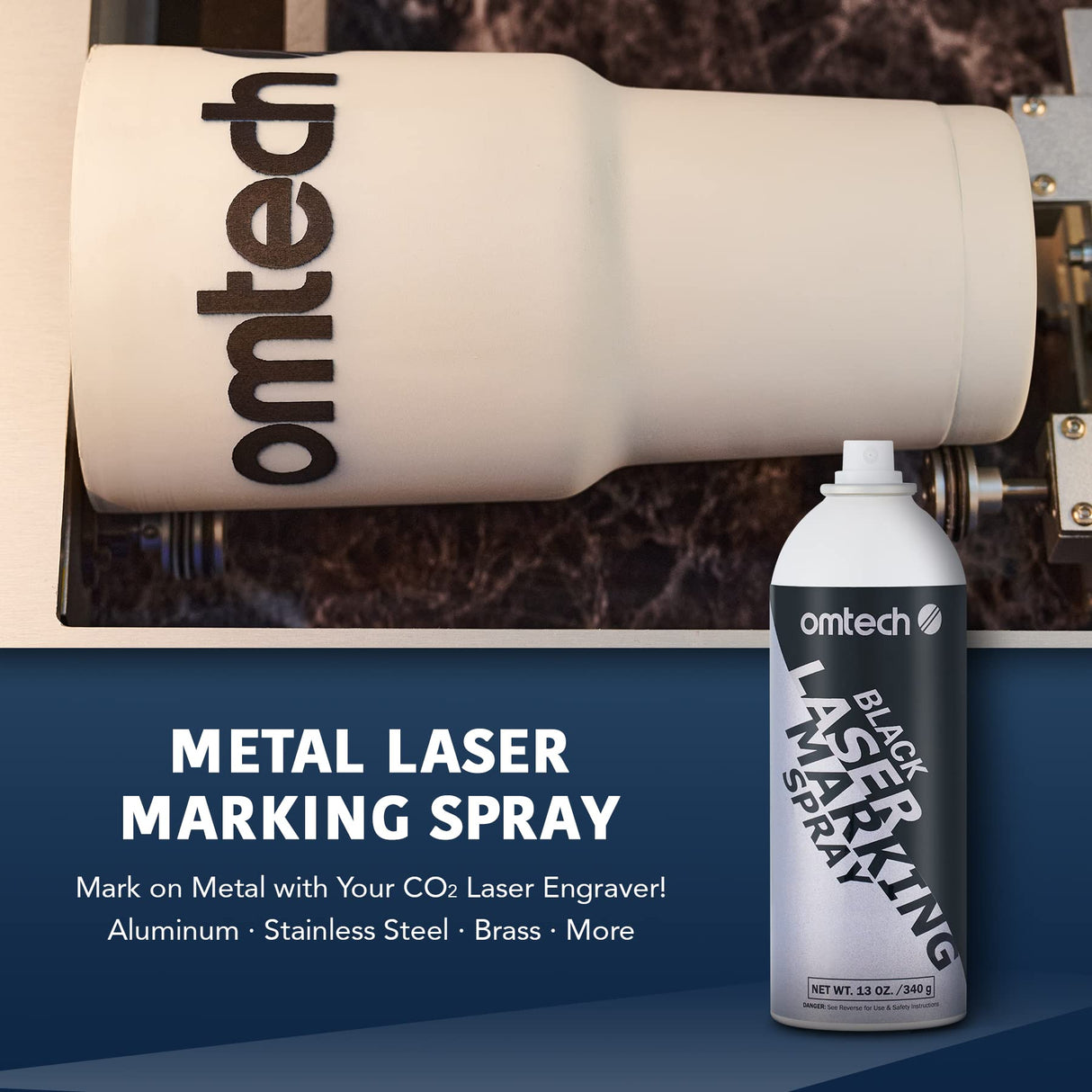 OMTech Laser Marking Spray, Metal Laser Marking Fluid for CO2 Laser Engravers, 2 13oz Aerosol High Contrast Spray for Black Laser Engraving Metal, Laser Ink Agent for Aluminum Stainless Steel Brass OMTech