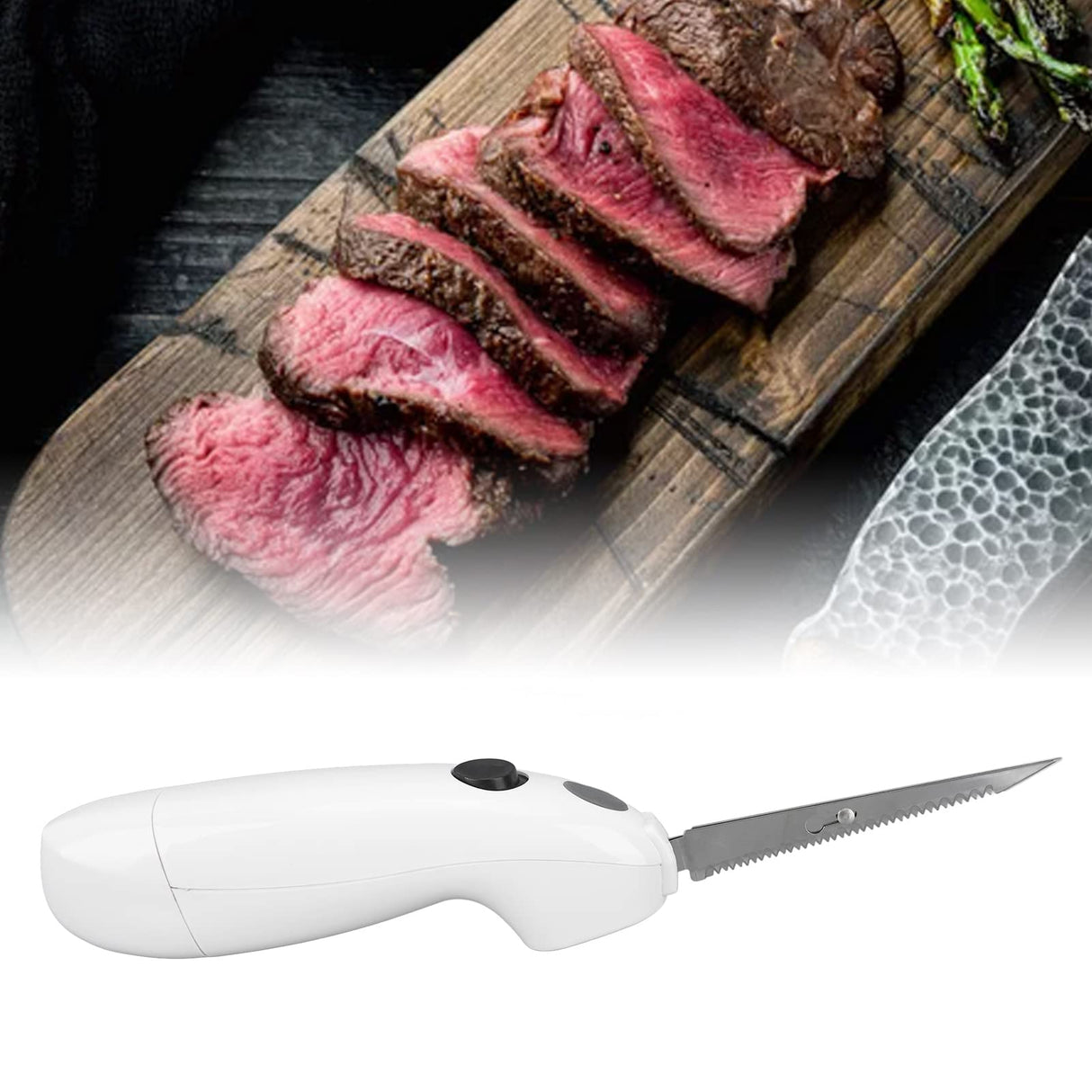 Cordless Electric Fillet Knife, Battery Powered Portable Electrical Food Cutter for Carving Steak, Pork, Chicken, and Bread, Removable Reciprocating Serrated Stainless Steel Blades Pyhodi