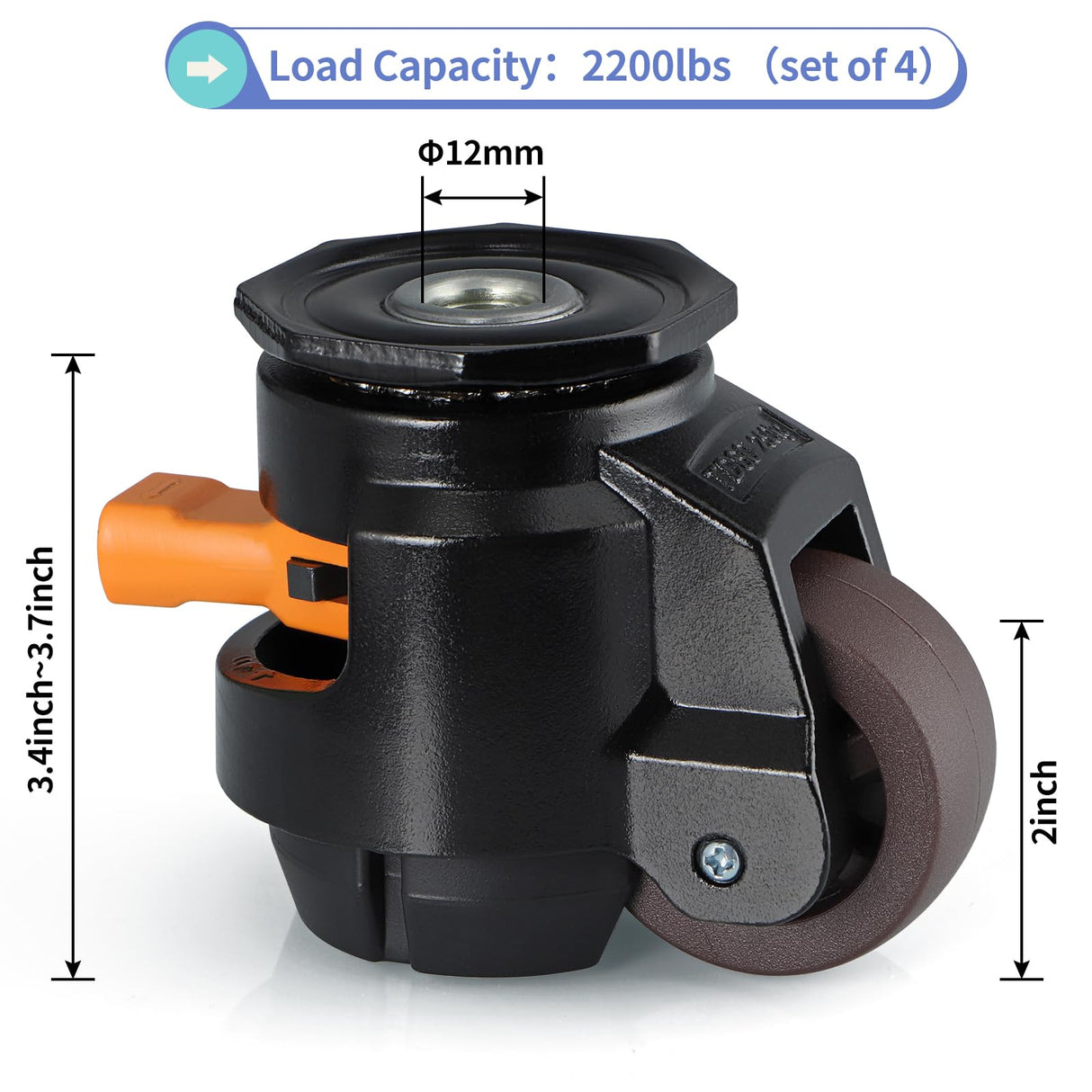 MOLIGOU Leveling Stem Casters, Retractable Leveling Casters with Ratchet Handle, Heavy Duty Workbench Casters, Total Load Capacity 2200 Lbs, 4 Pack MOLIGOU