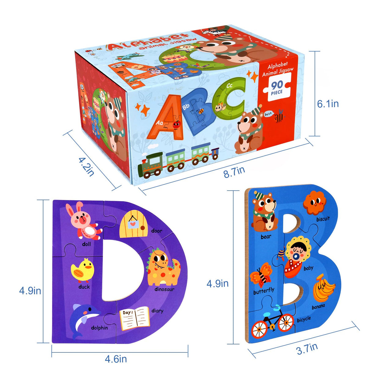 SYNARRY Wooden Alphabet Puzzles for Kids Ages 3-5, ABC Learning for Toddlers Ages 3+, Sight Words Letter Puzzles Montessori Toys Educational STEM for Preschool Boys Girls Kids Gifts SYNARRY