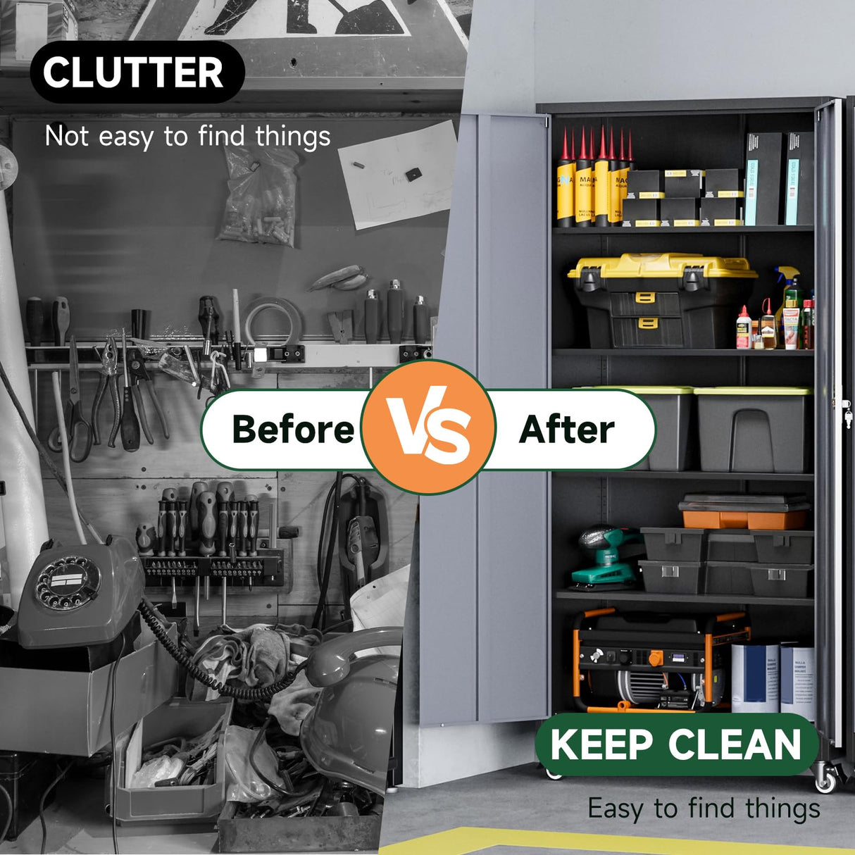 Letaya Metal Garage Storage Cabinets with Lock Door and Adjustable Shelves, Steel Tool Cabinets for Home,Office,Warehouse Organisieren (Black Grey, 75" H) Letaya