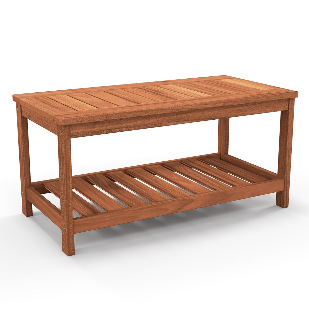 Tangkula Wood Outdoor Patio Coffee Table, 2-Tier Coffee Table with Slat Tabletop, Storage Shelf, Rectangle Patio Furniture for Garden Backyard Conversation (Natural) Tangkula