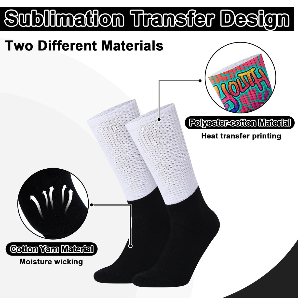 Cozypower 12 Pairs Sublimation Socks Blank Sublimation Printable Socks Heat Transfer Cotton Socks Unisex Athletic Crew Socks for Present DIY Personalized Socks Women Men Cozypower