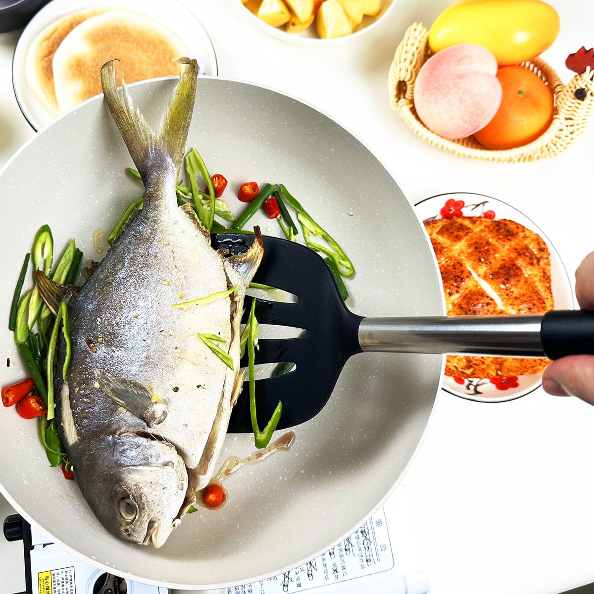 KLAQQED 3Pcs Spatula Silicone Spatula Turner Set Fish Spatulas Silicone Heat Resistant Spatulas for Nonstick Cookware Rubber Wok Spatula, Long Large Spatula Silicone Cooking Use Kitchen Utensils Set KLAQQED