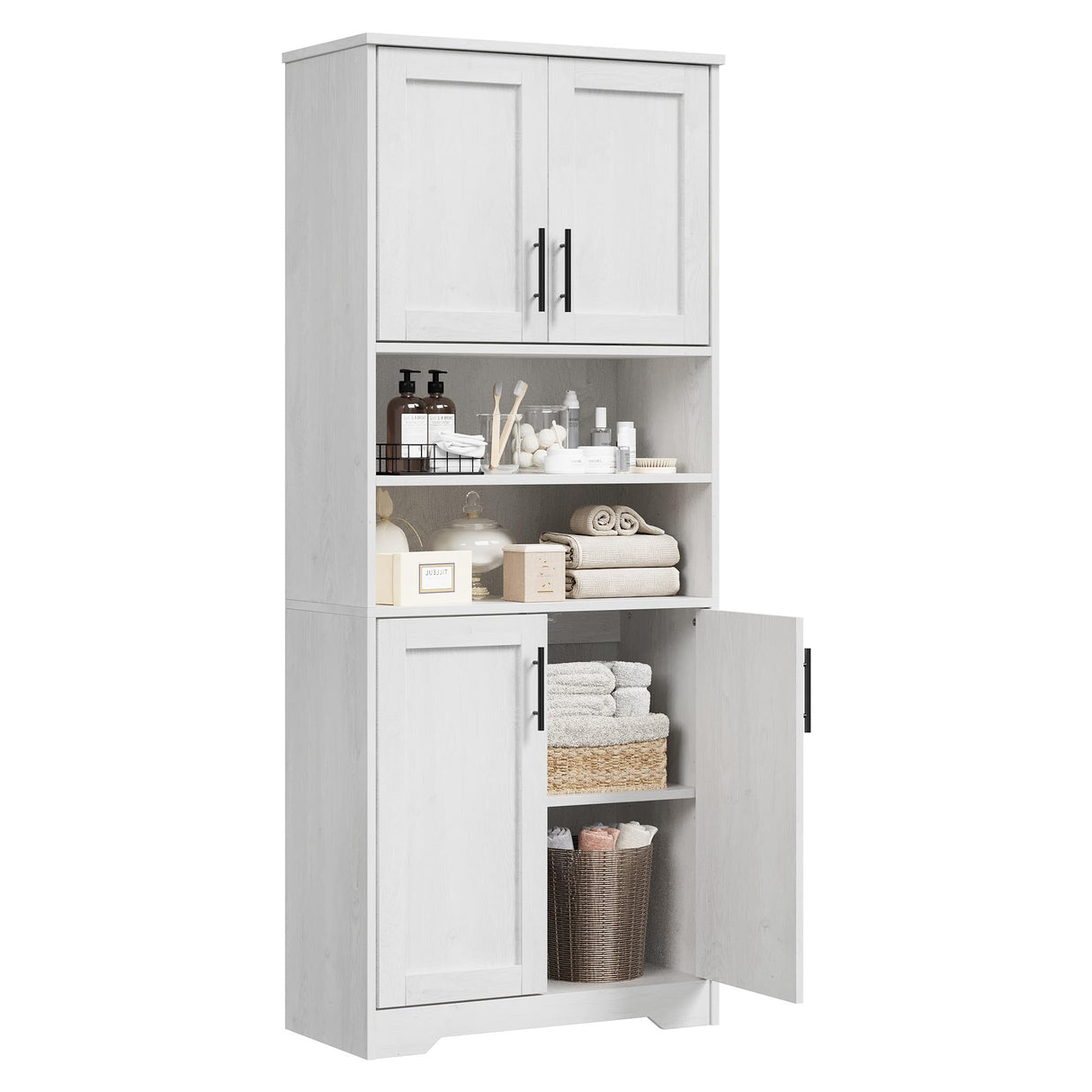 IDEALHOUSE Tall Bathroom Cabinet, Freestanding Bathroom Storage Cabinet with 4 Doors and Adjustable Shelves, 67" Cupboard Modern Storage Cabinet for Kitchen, Pantry, Living Room, Antique White IDEALHOUSE