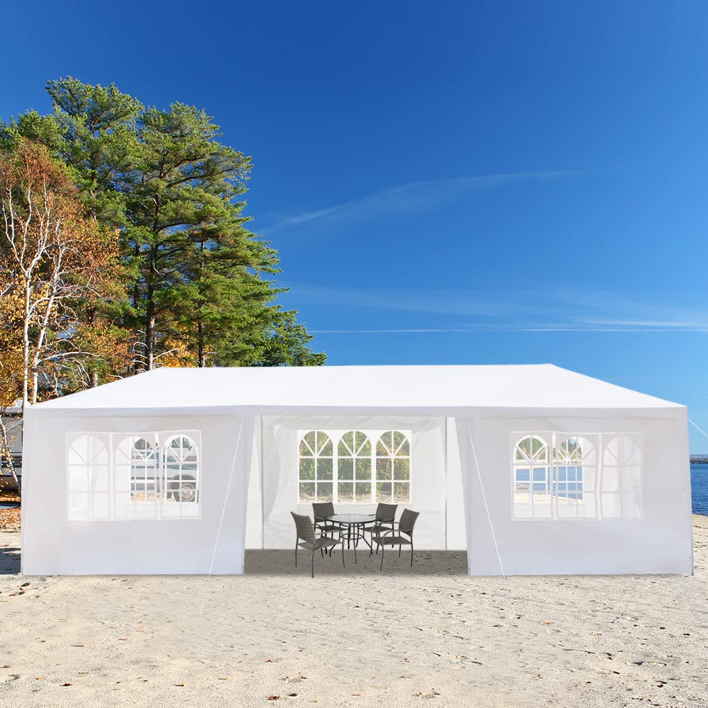 SEALAMB 10x30 FT Heavy Duty Canopy Party Tent, Durable Waterproof Pe Cloth, Outdoor Patio Party Tent Wedding Tents with 7 Removable Sidewalls for Backyard and Garden SEALAMB
