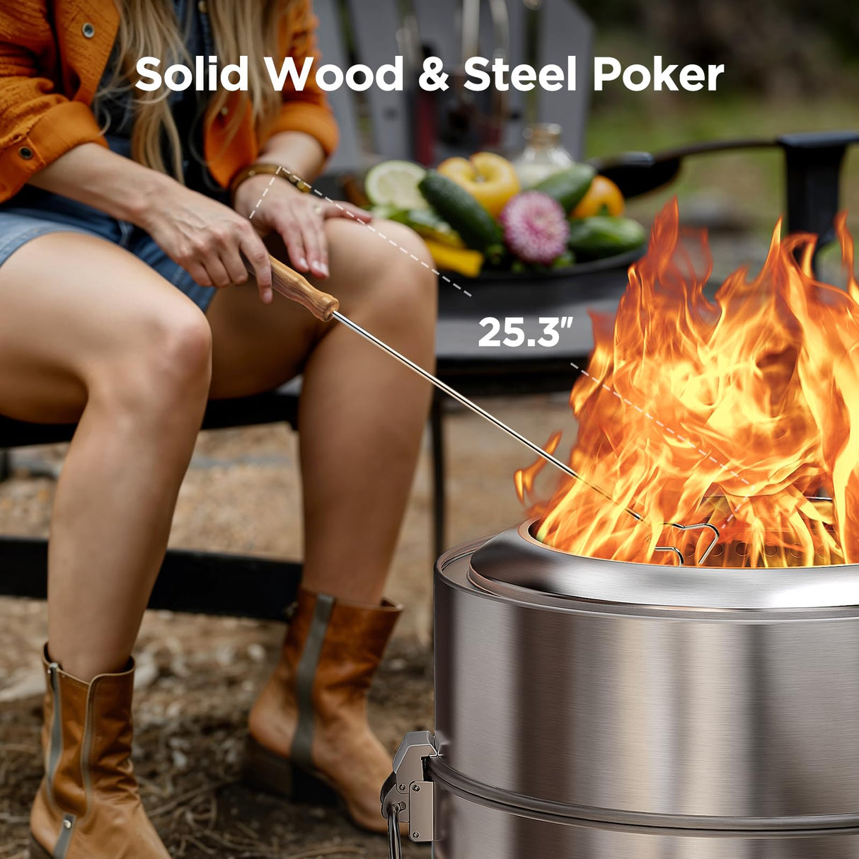 CIAYS Smokeless Firepit, 19 Inch Fire Pit for Camping with Patented Technology, Portable Fire Pit for Outside with Steel Grill Rack, Fire Poker, and Bag, Easy Setup and Storage, Wood Burning Ciays
