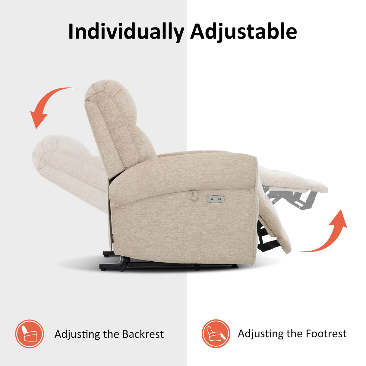 MCombo Dual Motor Power Lift Recliner Chair with Massage and Heat for Elderly, USB Ports, Lay Flat, Fabric 7666 (Beige) MCombo